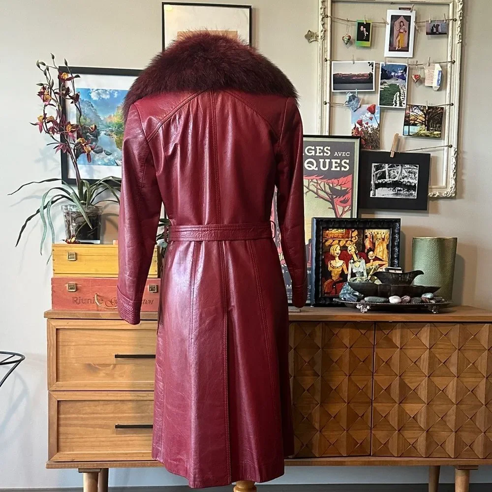 Vintage 1-of-a-Kind Burgundy-Red Leather Jacket with Ombré Collar - Picture 3 of 13